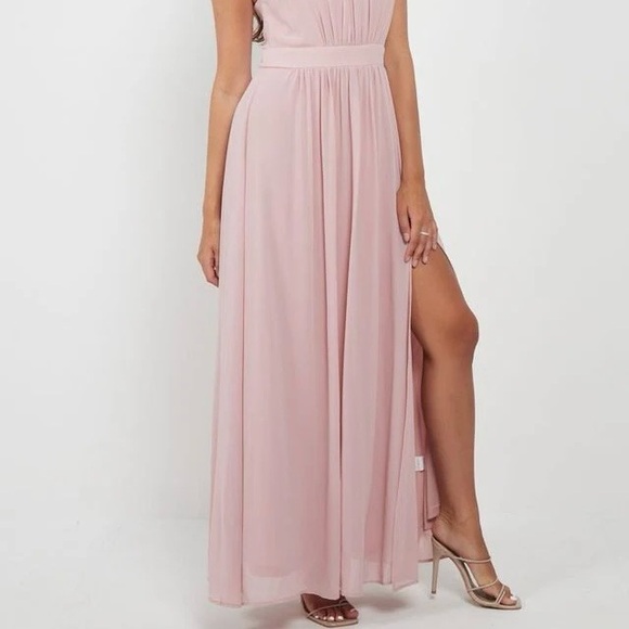 NWT Angel Eye Emily Halter Chiffon Full length Pink Dress - Picture 2 of 4